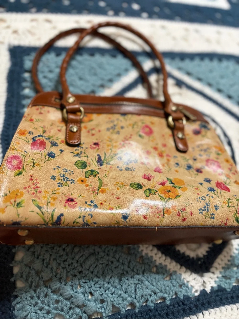Patricia Nash Tan Floral Hobo with Brown Trim